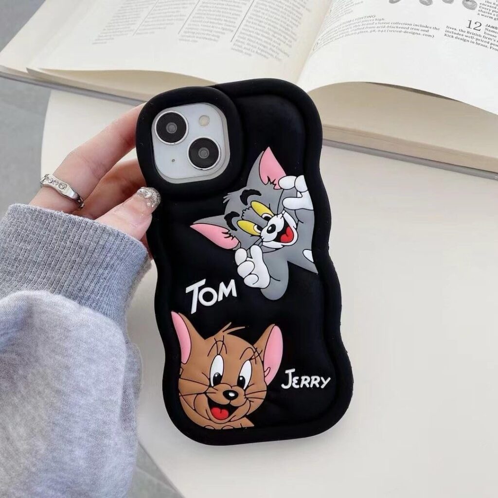 MIDOS Back Cover Compatible with iPhone 15 Plus Soft Silicone 3D Cute Cartoon Full Protective Case for iPhone 15 Plus (Black)