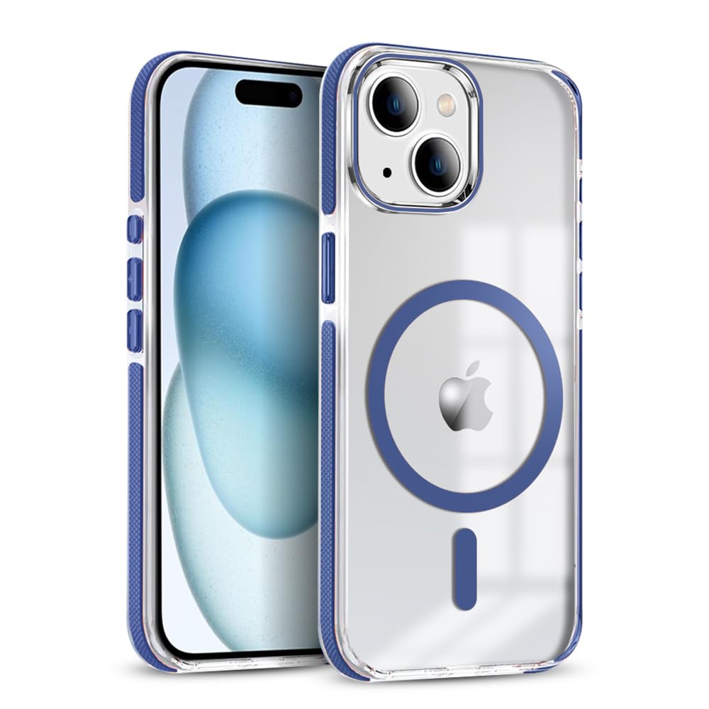 Mintzz ®️ for iPhone 15 Plus Case, Compatible with MagSafe, Military-Grade Protection, Yellowing Resistant, Scratch-Resistant TPU Back, Magnetic Phone Case for iPhone 15 Plus Clear Navy Blue