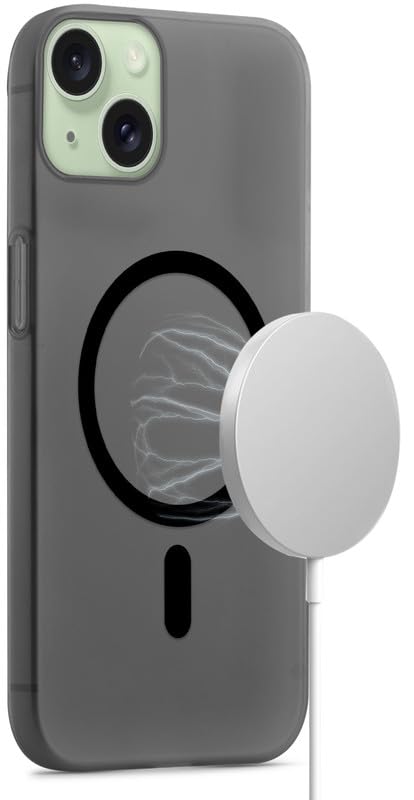 Mr. Case Back Case for iPhone 15 Plus Frosted Semi-Transparent Hard Back | Compatible with Wireless Charging | Thin and Slim Magnetic Back Cover - Black