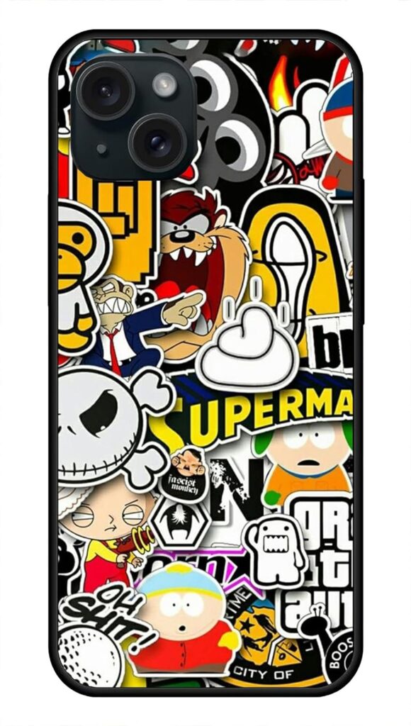 NDCOM for iPhone 15 Plus Cover Case | Premium Back Cover for iPhone 15 Plus | Protective iPhone 15 Plus Back Case | Cartoon Sticker Printed Metal Case