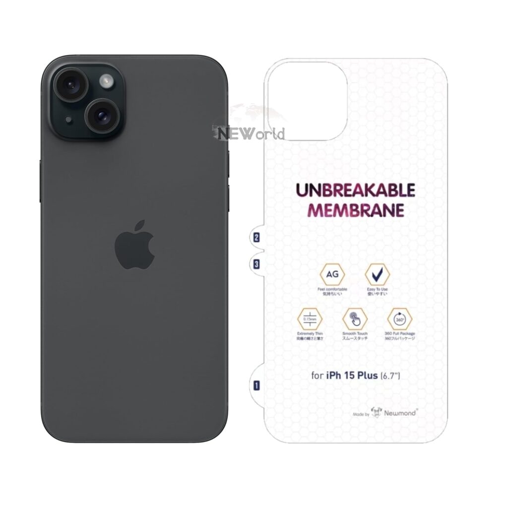 NEWorld Phone Back Protector for iPhone 15 Plus Frosted Matte Hydrogel Film with Installation Kit (Matte)