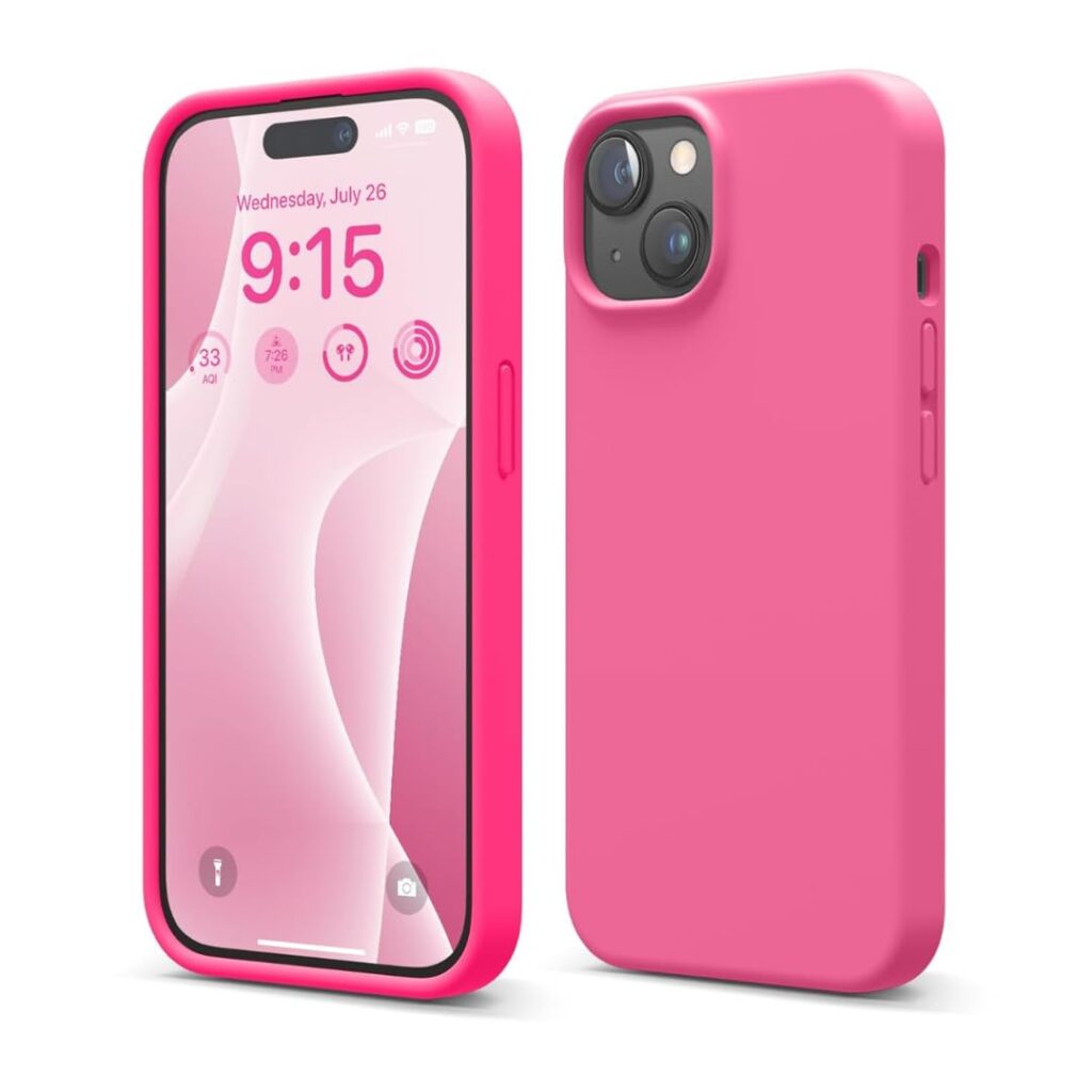 Necesories® Liquid Silicone Case Compatible for iPhone 14 Plus Case,Full Body Protective Cover, Shockproof, Slim Phone Case, Anti-Scratch Soft Microfiber Lining, 6.7 inches (HotPink)