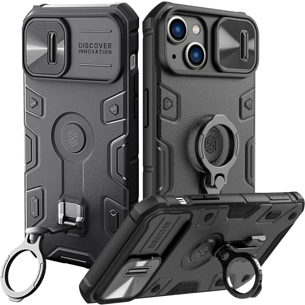 Nillkin Case for Apple iPhone 14 Plus (6.7" Inch) CamShield Armor Pro Camera Slider Military 180° Rotate Ring Stand Wireless Charging TPU + PC Kickstand Black