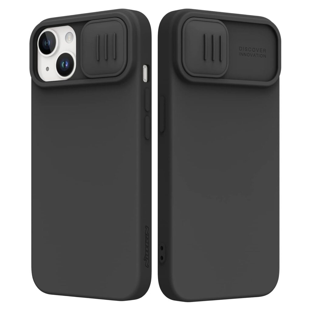 Nillkin Designed for iPhone 14 Plus Case with Camera Cover, Silicone Ultra Slim Shockproof Protective Phone Case, [Microfiber Lining, Slide Camera Protection] 6.7 inch, Black