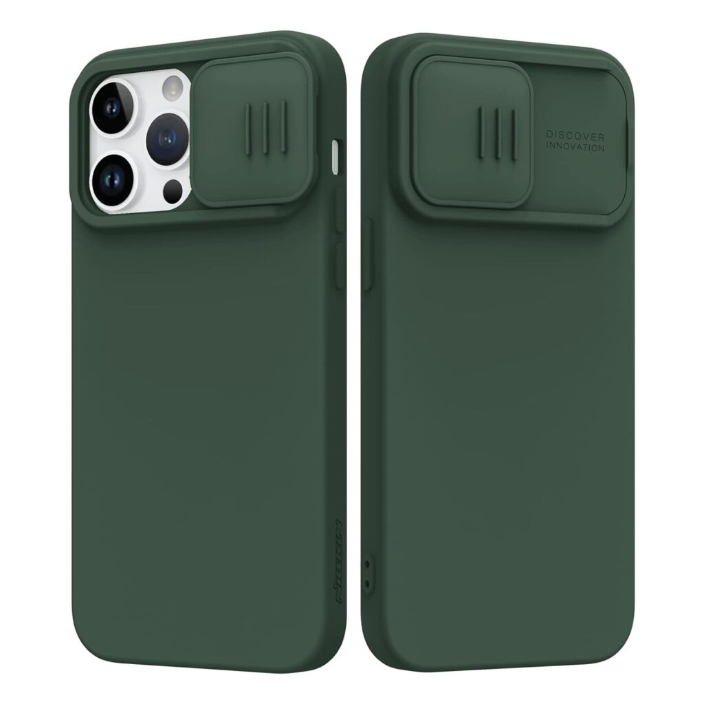 Nillkin Designed for iPhone 14 Pro Max Case with Camera Cover, Silicone Ultra Slim Shockproof Protective Phone Case, [Microfiber Lining, Slide Camera Protection] 6.7 inch, Alpine Green
