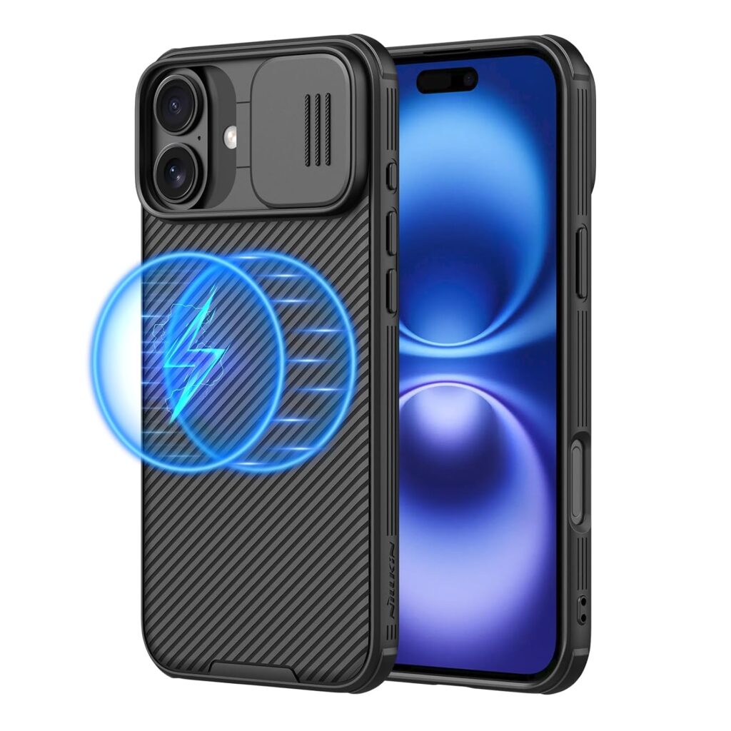 Nillkin Magnetic for iPhone 16 Plus Case, Upgraded Slide Camera Protection, Compatible with Magsafe, Slim Shockproof Protective Phone Case for 16 Plus 6.7 inch, Black