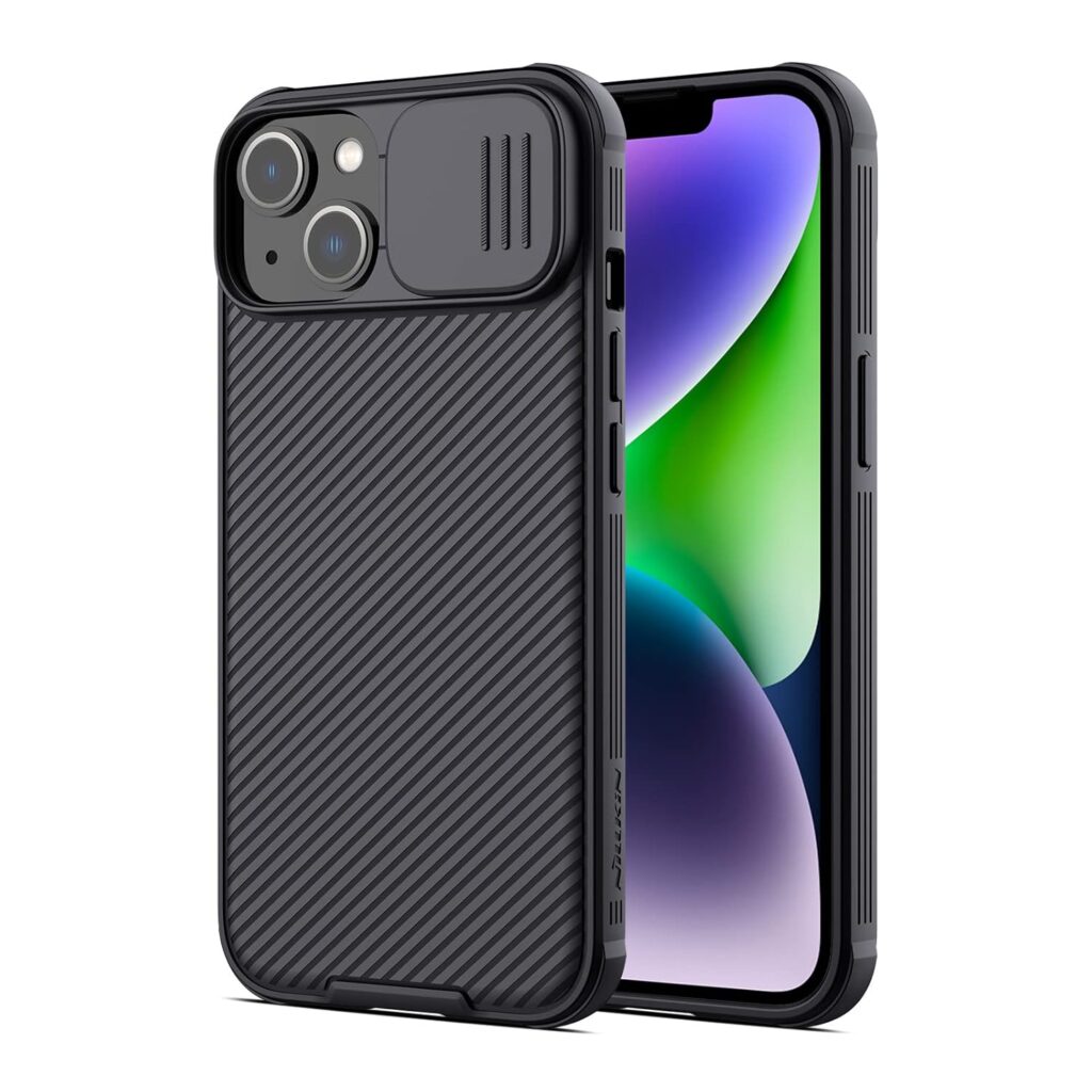 Nillkin Polycarbonate For Iphone 14/Iphone 13 Case Case With Slide Camera Cover,[Full Around Protection][Anti-Fingerprint][Carbon Fiber Texture Anti-Scratch]Slim Shockproof Protective Case 6.1",Black
