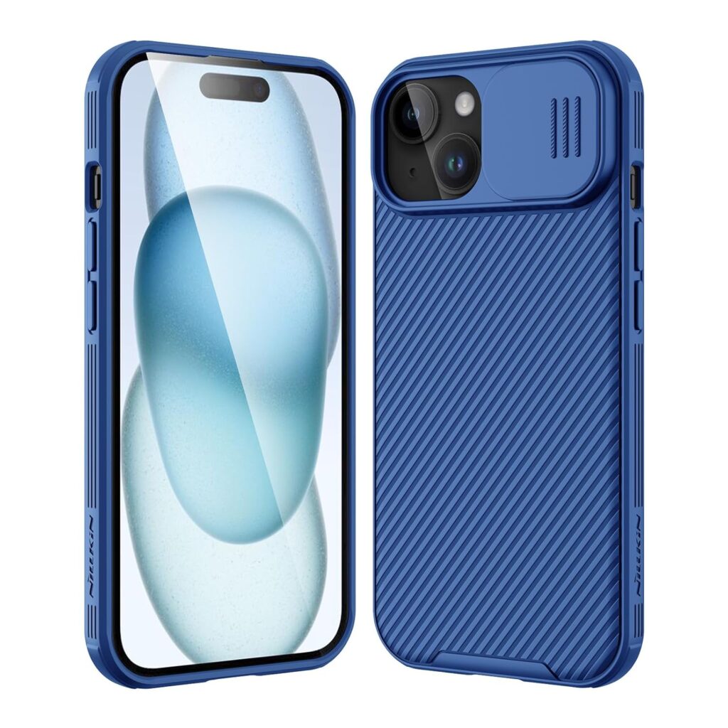 Nillkin for iPhone 15 Case with Sliding Camera Cover, Slim Shockproof Protective Phone Case, [Upgraded Lens Protection], [Hard PC+TPU Bumper], [Anti-Fingerprint], 6.1" 2023, Blue