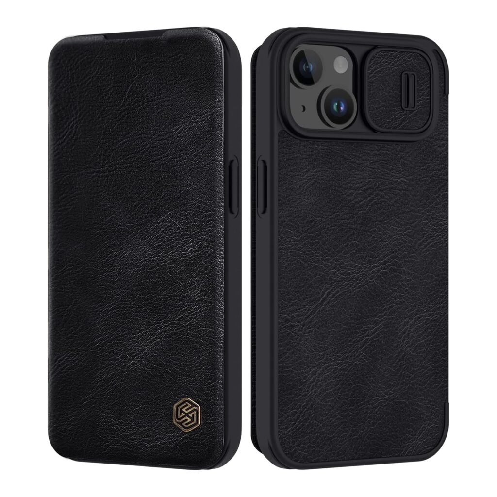 Nillkin iPhone 14 Plus Wallet Case with Camera Cover and Card Holder, PU Leather Case Flip Cover with Slide Camera Protection 6.7 inch, Black