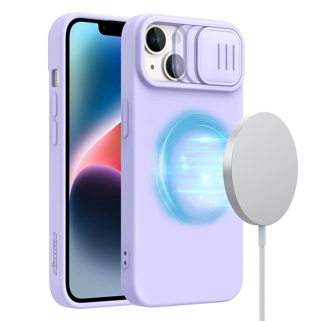 Nillkin iPhone 14 / iPhone 13 Magnetic Case, [Compatible with Magesafe, Slide Camera Cover] Silicone Ultra Slim Shockproof Protective Phone Case 6.1 inch, Purple