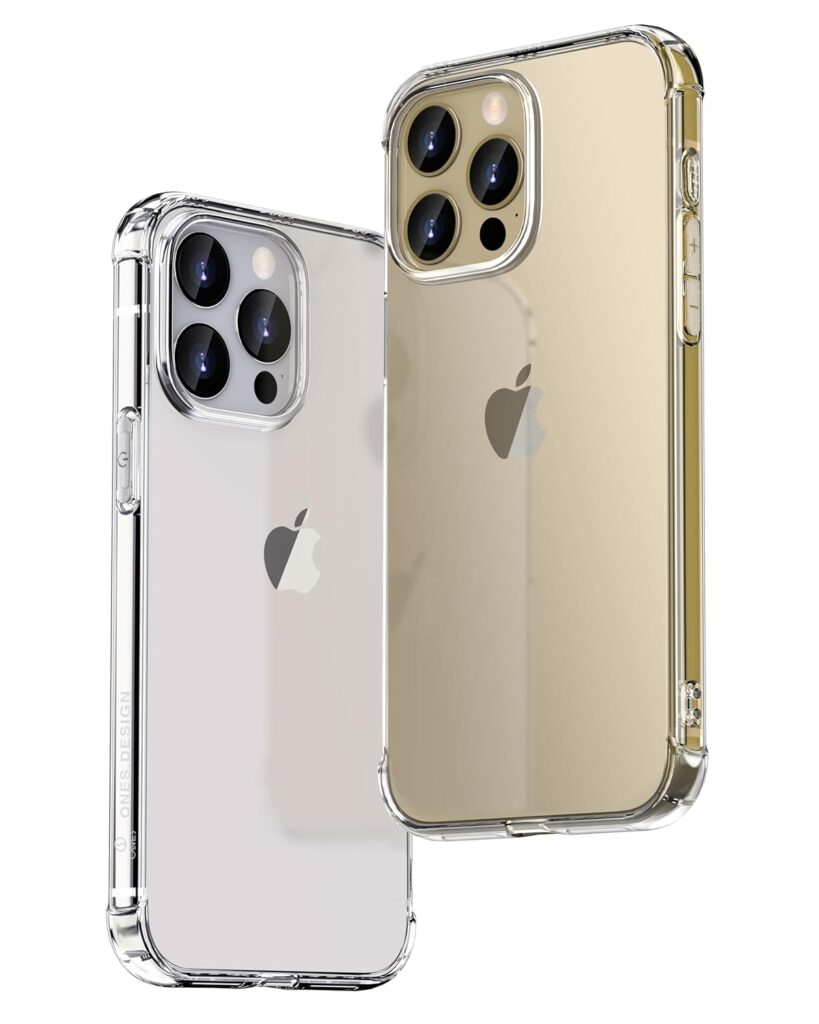 ONES Case for iPhone 15 Pro Max HD Clear『 Military Protect Shockproof Airbags 』『 Speaker Resonance 』〔 Screen Lens Guard 〕〔 Anti-Slip 〕〔 Strap Hole 〕Impact Absorb Slim Soft Silicone Cover Transparent
