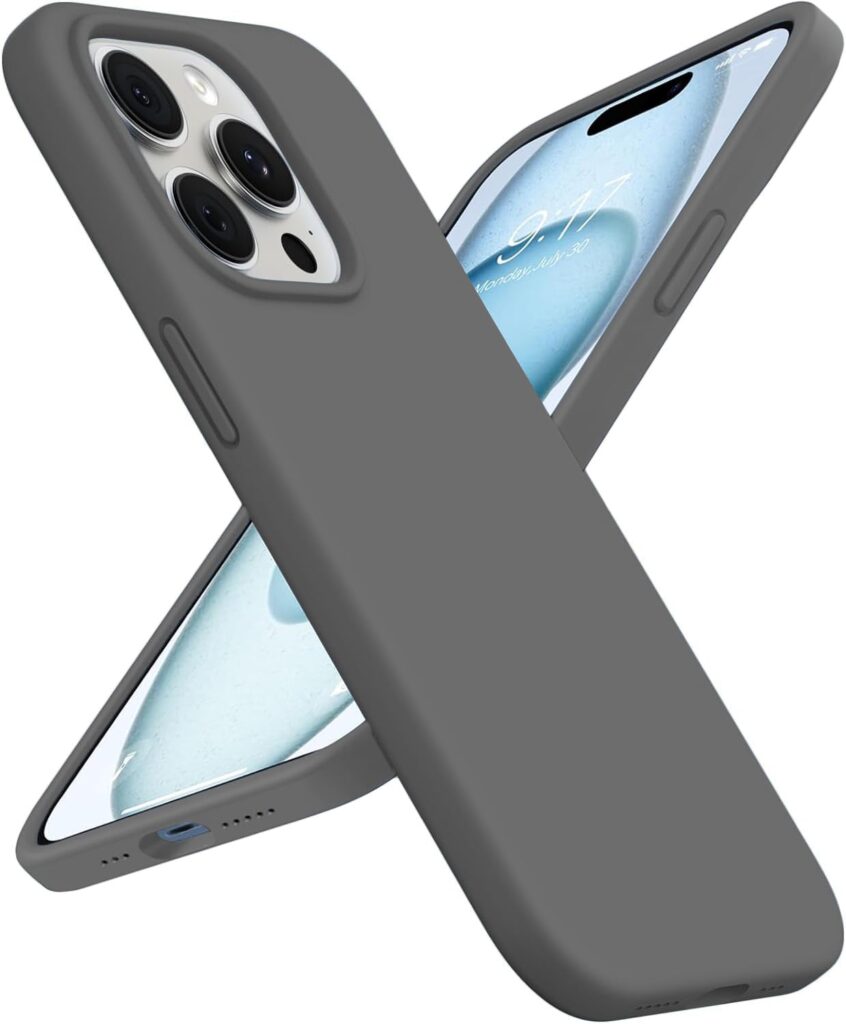 OZitune® Soft Silicone Case for iPhone 15 Pro – Shockproof, Slim Fit, Silky Soft Non Slip Anti-Fingerprint, Wireless Charging Compatible (Dark Grey)
