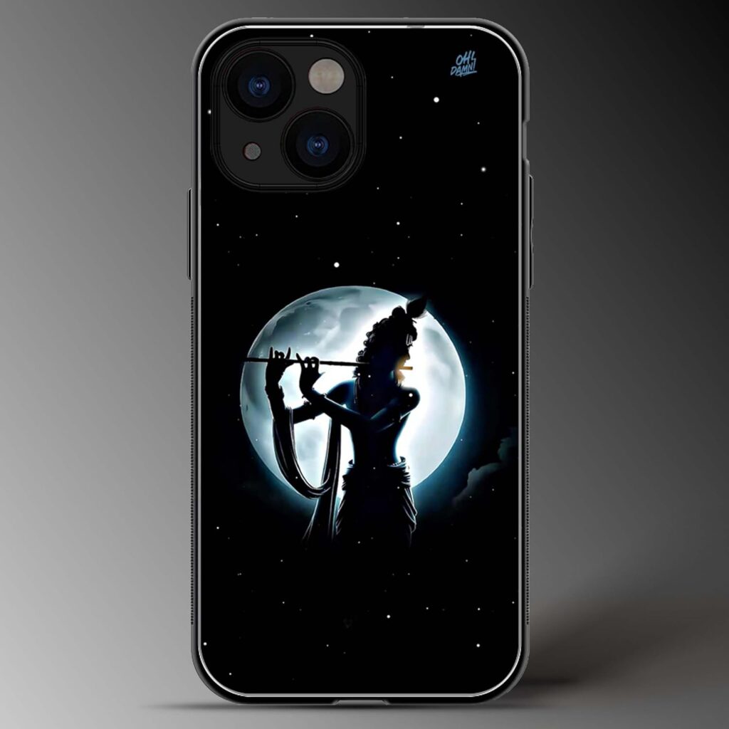 Oh Damn Glass Phone Cover Compatible with iPhone 14 Pro Max | Krishna in Moonlight | Gods | Colored | Glass Phone Cover | Mobile Cover (Case) | Back Cover