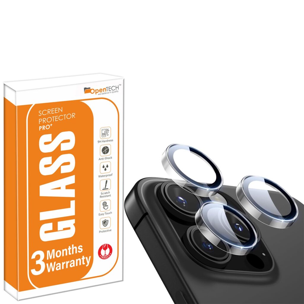 OpenTech® Premium Camera Lens Protector Tempered Glass Compatible For iPhone 16 Pro Max / 16 Pro / 15 Pro Max / 15 Pro / 14 Pro Max / 14 Pro with Individual Camera Lens Ring Protector (Full Transparent) (Clear)
