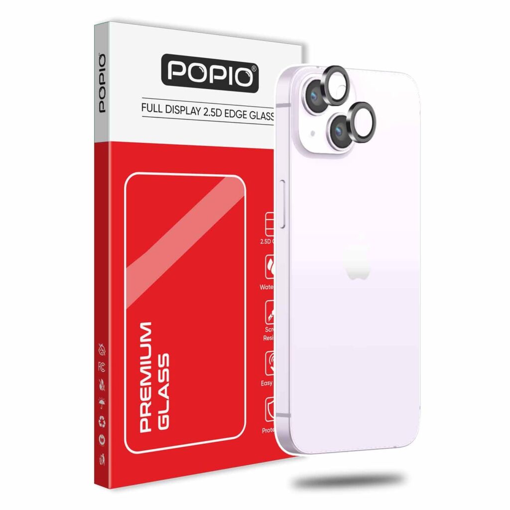 POPIO Camera Lens Protector For iPhone 14 / iPhone 14 Plus (Black), 1 Set, with Easy Installation Kit