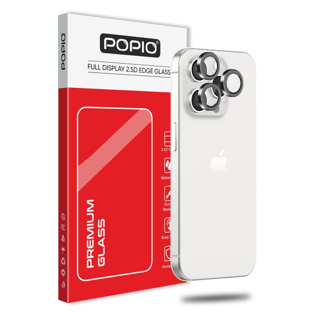 POPIO Camera Lens Protector For iPhone 15 Pro/iPhone 15 Pro Max (Black), 1 Set, with Easy Installation Kit