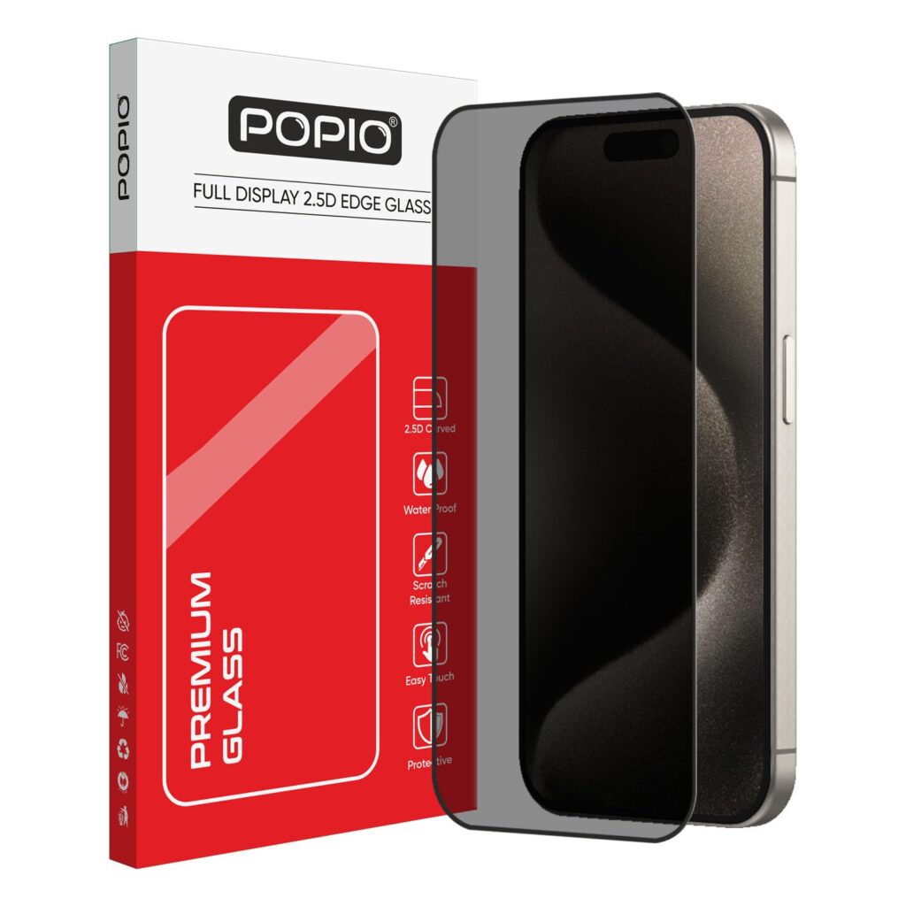 POPIO Privacy Military-Grade Tempered Glass for iPhone 15 Pro Max – Anti Spy Screen Protector Guard (Pack of 1)