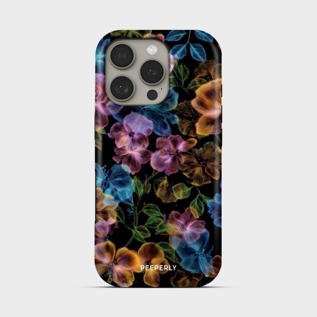 Peeperly Neon Botanica Crystal Case Compatible with iPhone 15 Plus, iPhone 15 Plus Back Cover Case- PC + Silicone