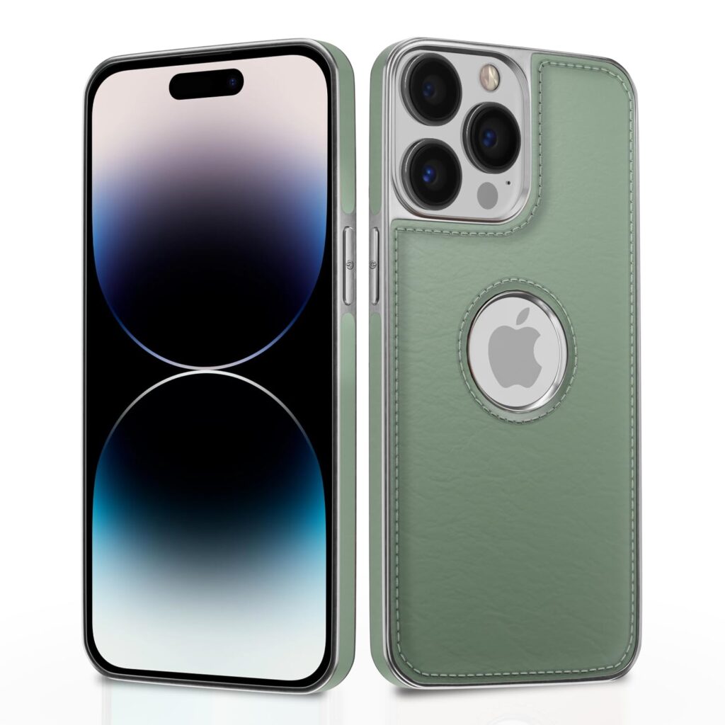Pikkme Chrome Leather Back Cover | Flexible Pu Leather | Full Camera Protection | Silver Electroplated Chrome | Bumper Case for iPhone 14 Pro Max (Chrome Green)