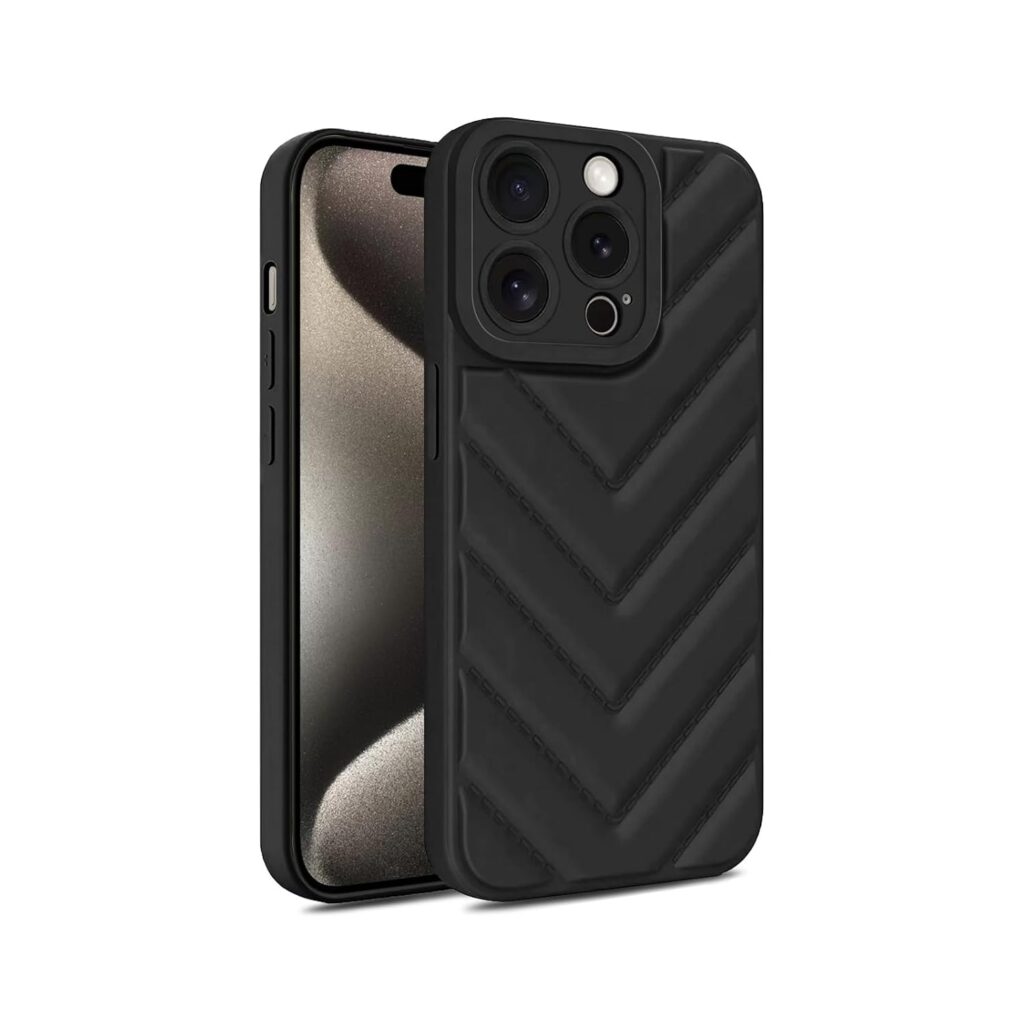 Plus Wave Cushioned Case Camera Protection Soft Back Cover for Apple iPhone 15 Pro Max - Black