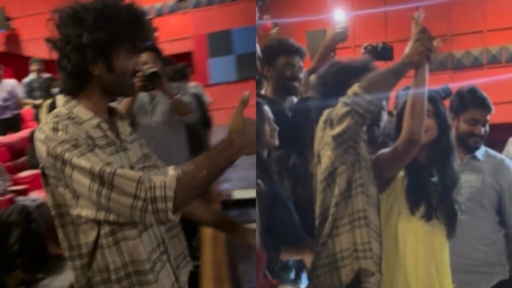 Pradeep Ranganathan asks for feedback from fans after watching Dude with them; takes Mamitha Baiju's hand as they cheer