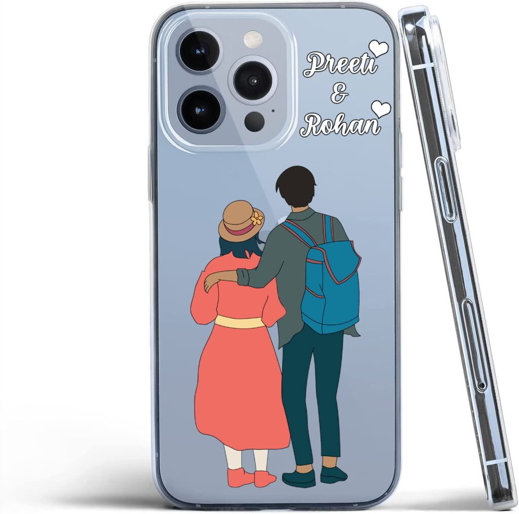 Premium Imported Silicone Transparent Flexible Soft Corner Protection with TPU Slim Customized Print Back Case Cover College Couple Design Compatible for iPhone-14 Pro Max