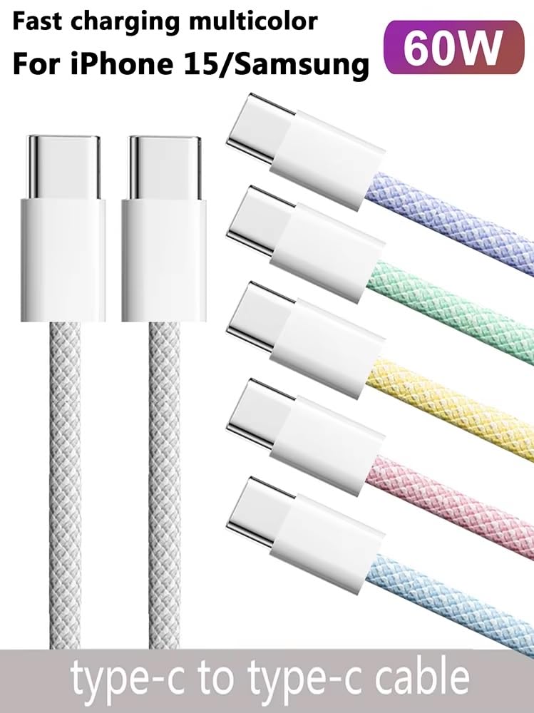 Punnkk Original USB-C to C Type Braided 1M Fast Charging Cable for iPhone 16/16 Pro/Max/15/15 Pro/Max/Samsung Galaxy S24/S23/S22/S21/iPad & More-White-Pack Of 1 Green