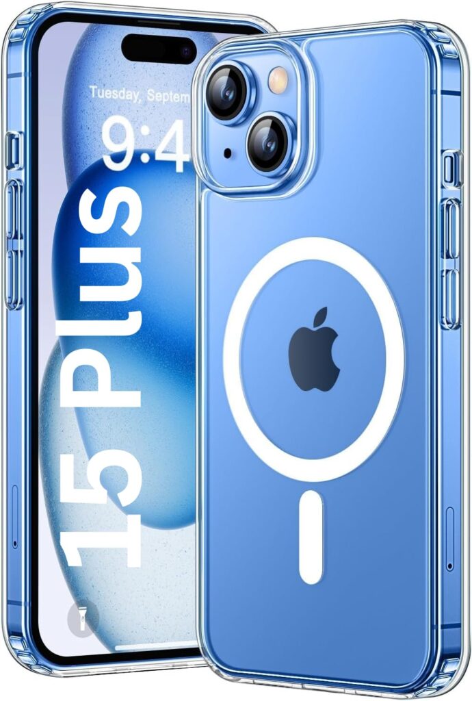 REALCASE Ultra-Hybrid Back Case Cover for iPhone 15 Plus Compatible with MagSafe | Camera Protection | Hard Crystal Clear Back | Shockproof Bumper Cover Case for iPhone 15 Plus (Transparent)