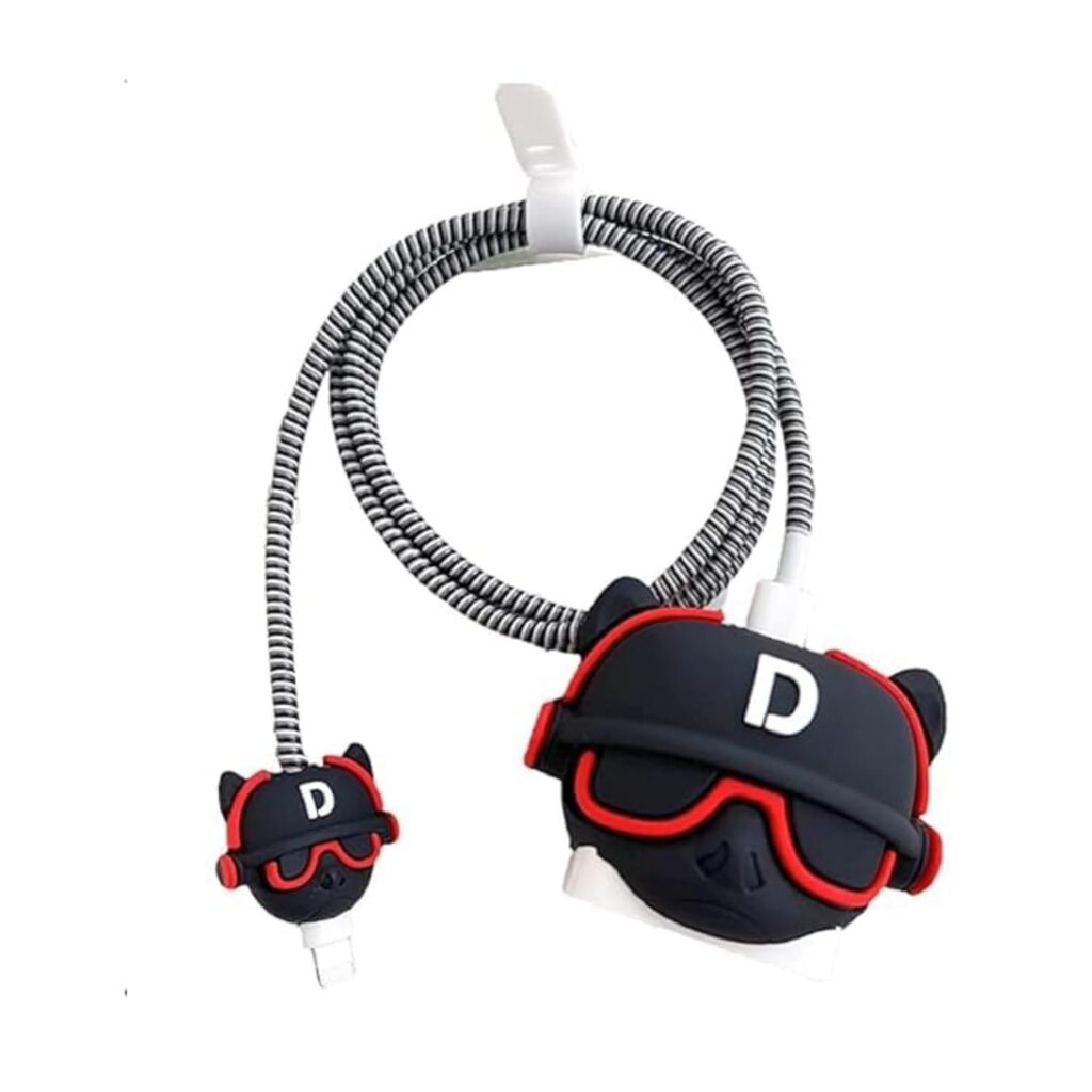 SKYCELL Charger Case Cover with Full Cable Protector 3D Cute Pattern Compatible for iPhone Charger Only 18W & 20W iPhone 16,iPhone 13,iPhone 15,iPhone 14 (Bull Dog Black)