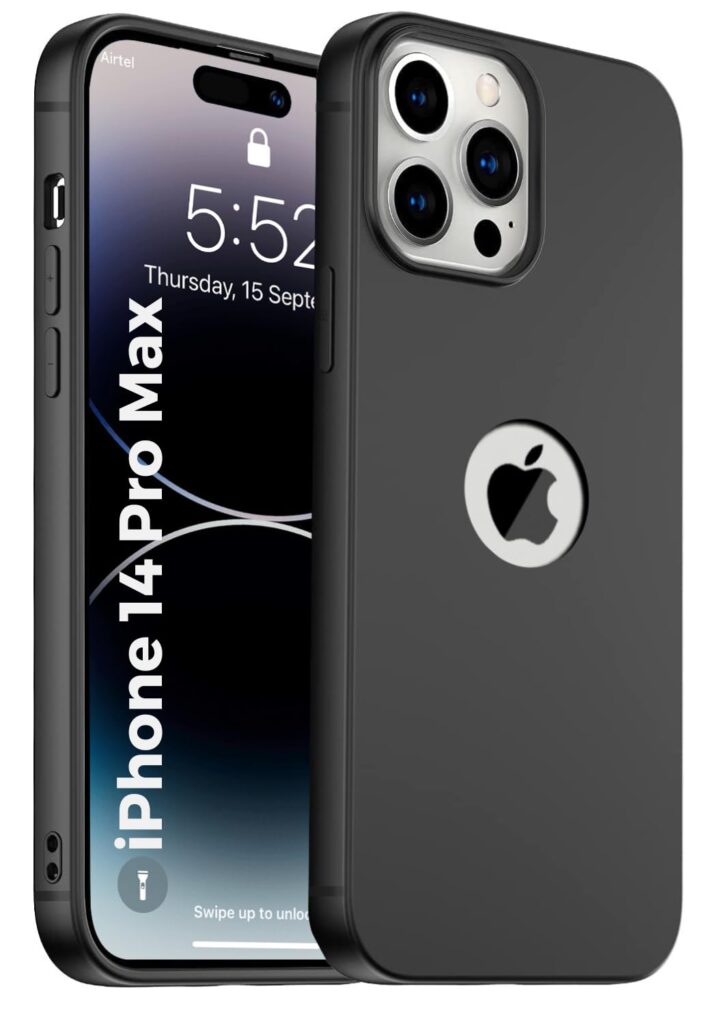 SQUIF Silicone Slim Soft Back Case for iPhone 14 Pro Max Cover Ultra Thin, Flexible and Camera Protection (Black)