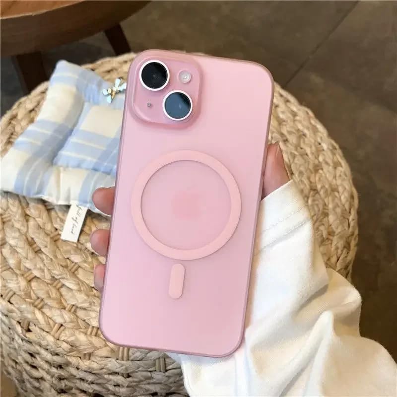 SUKOVIA Polycarbonate Ultra-Thin Matte Finished Paper Back Cover Case for iPhone 15 Plus|Compatible with Magsafe|Pink