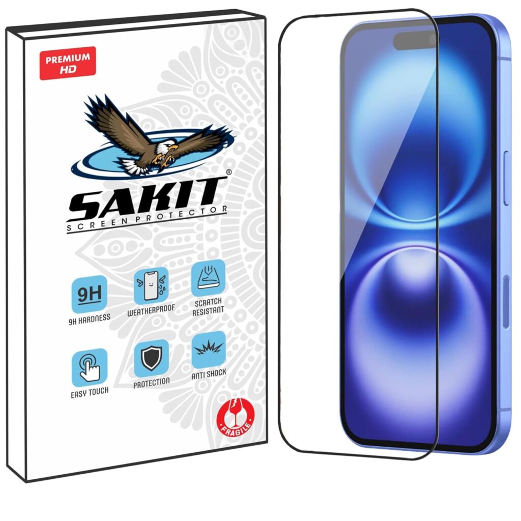 Sakit® Gorilla Tempered Glass Compatible For iPhone 15 / iPhone 16 (Black) Edge-To-Edge Protector Coverage With Easy Installation Kit