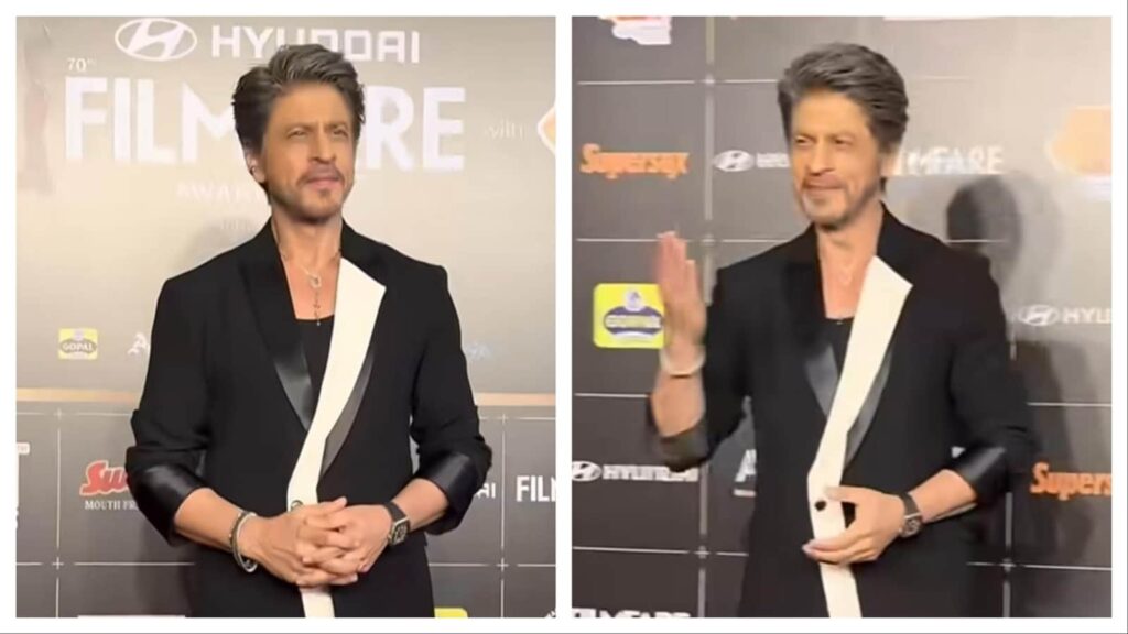 Filmfare Awards 2025: Shah Rukh Khan poses at the red carpet, blows kisses. Watch