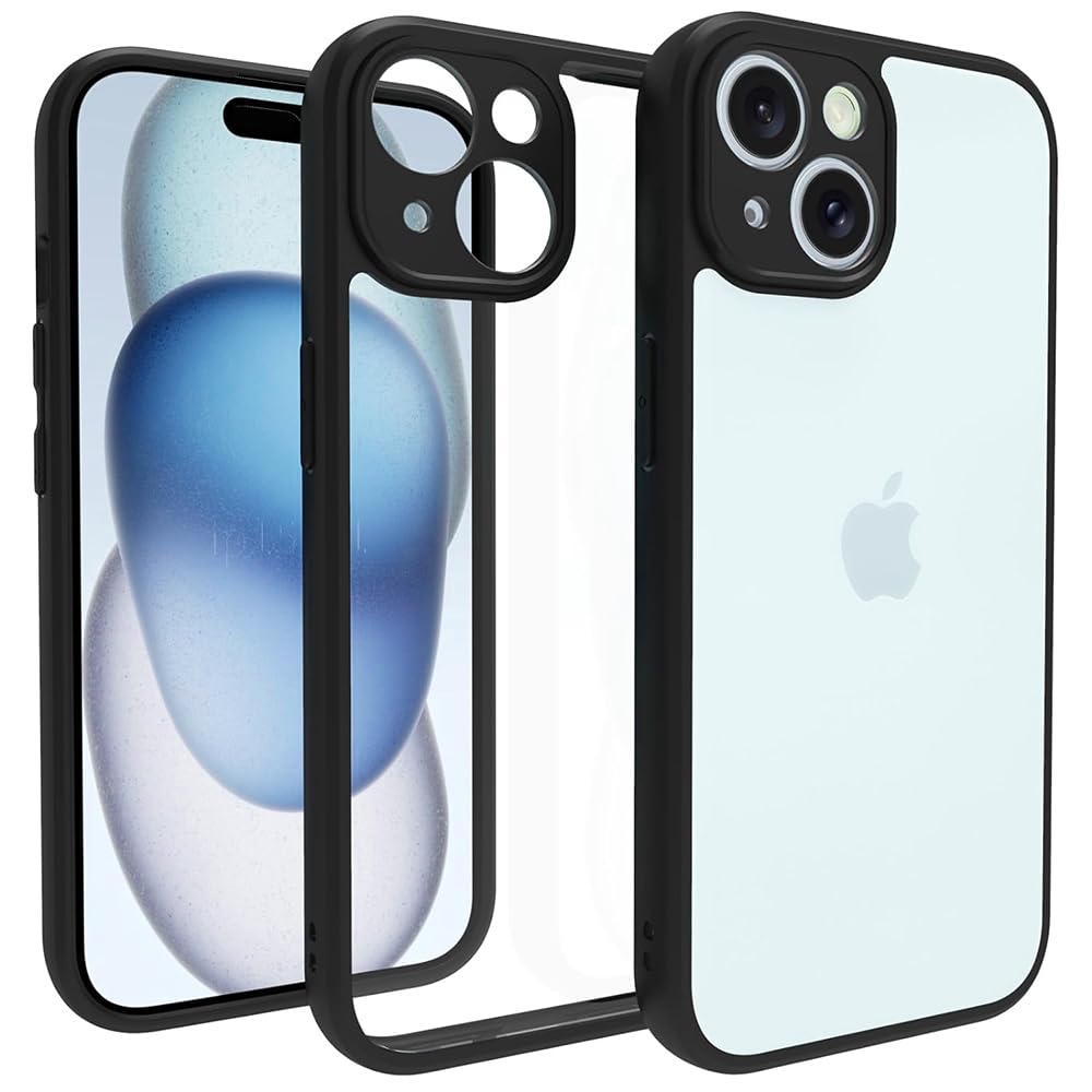 Shockproof Ultra Hybrid Back Case Cover for Apple iPhone 15 Plus | 360 Degree Protection TPU+PC | Crystal Clear Hard Back | Transparent Back Case for Apple iPhone 15 Plus (Black Bumper)