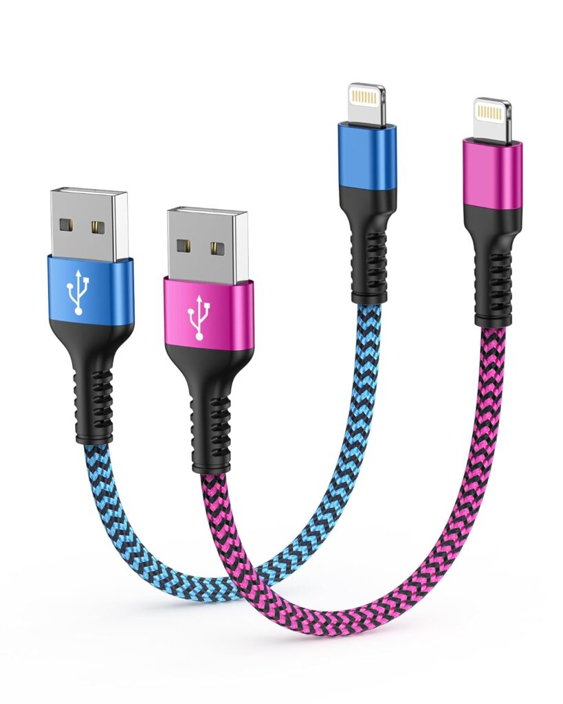 Short iPhone Charger Cable, USB A to Lightning Cable 1FT/2Pc [Apple MFI Certified] Braided Fast Charging Wire Data Line for iPhone 14 Pro Max 13 12 Pro/11/XS/XR/X/SE/8 Plus/7/6s, iPad Mini/Air for Car