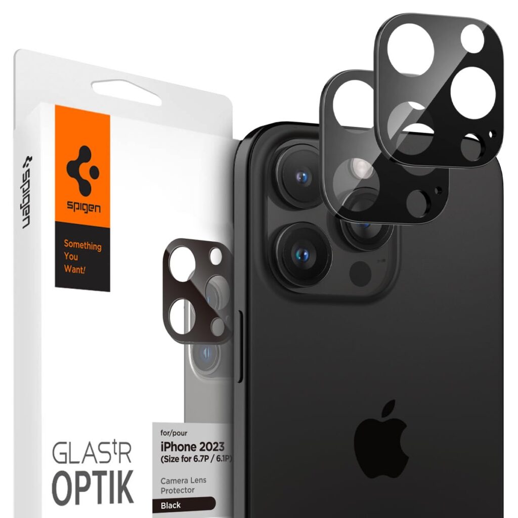 Spigen Glas.tR Optik Tempered Glass Camera Lens Protector Guard for iPhone 16 Pro / 16 Pro Max / 15 Pro / 15 Pro Max / 14 Pro / 14 Pro Max (Black) - 2 Pack