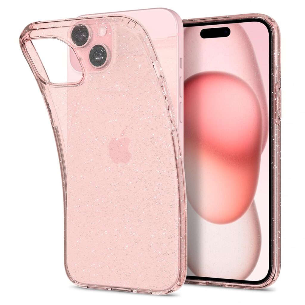 Spigen Liquid Crystal Glitter Back Cover Case Compatible with iPhone 15 Plus (TPU | Rose Quartz)