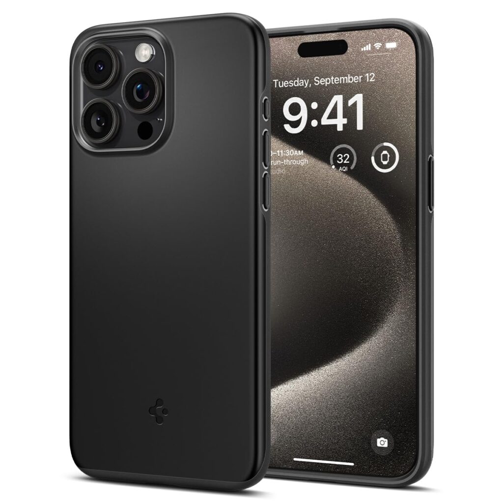 Spigen Thin Fit Back Cover Case Compatible with iPhone 15 Pro Max (TPU + Poly Carbonate | Black)