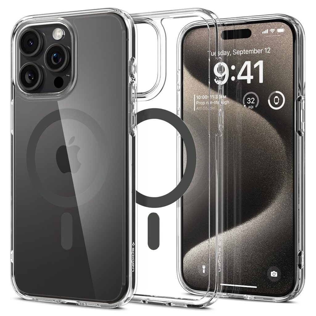 Spigen Ultra Hybrid MagFit Back Cover Case Compatible with iPhone 15 Pro Max (TPU + Poly Carbonate | Graphite)