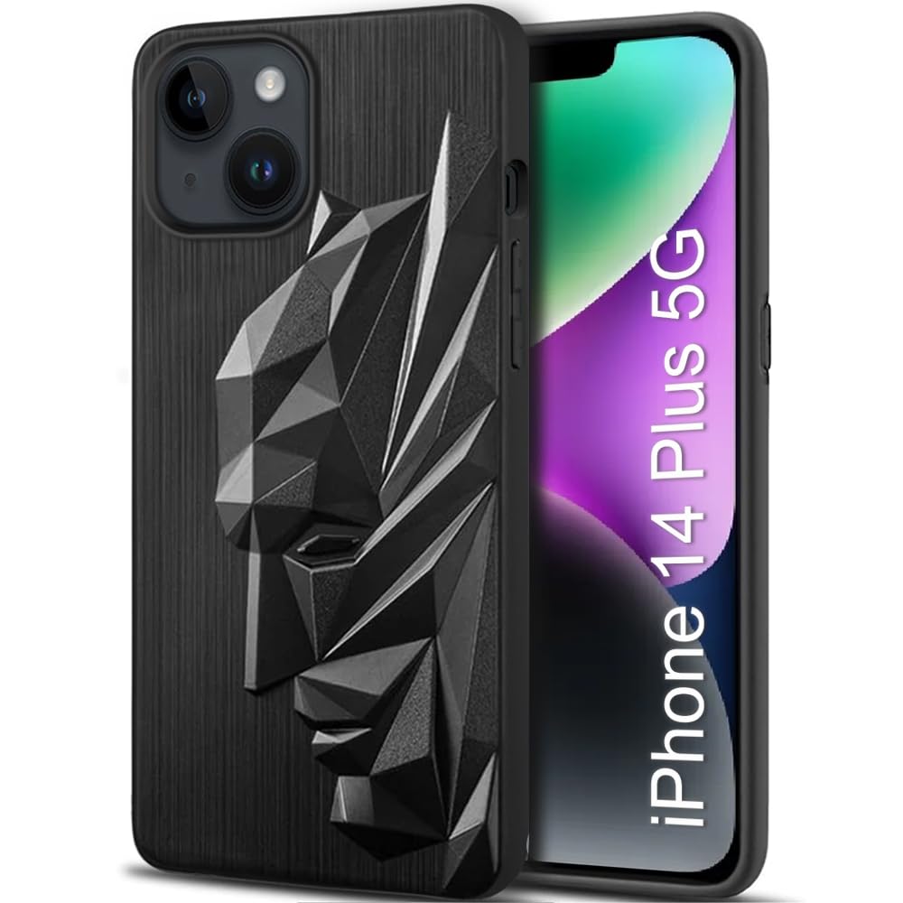 TOUCCH 3D Face Silicone Case Cover for iPhone 14 Plus| Shock Proof Design with Camera Protection Ring| Liquid Case (Microfibre Lining) for iPhone 14 Plus | Silicone - Black