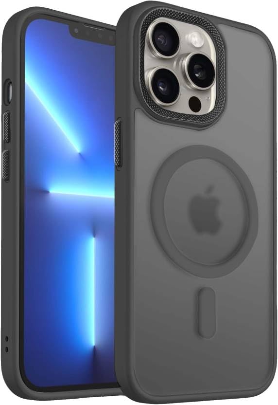 TOUCCH Polycarbonate iPhone 15 Pro Magnetic Matte Case|Shockproof Case Design & Ring Camera Protection|Magsafe Wireless Charging Case For Apple iPhone 15 Pro|Sleek Hard Crystal Cover-Black(Matte-Back)