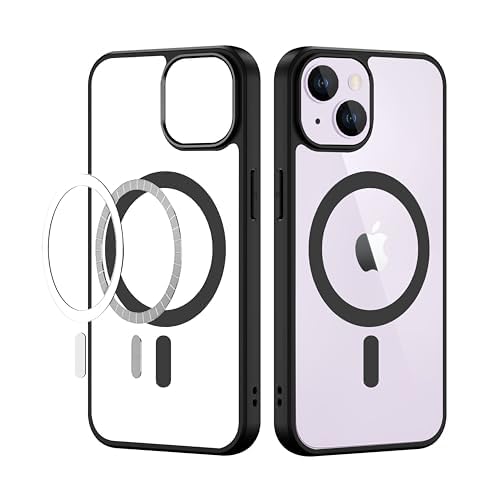 TOUCCH iPhone 14 Plus Magnetic Transparent Case | Shock Proof Design & Camera Protection | Magsafe Wireless Charging case for Apple iPhone 14 Plus | Sleek Hard Crystal Cover - Black (Back)
