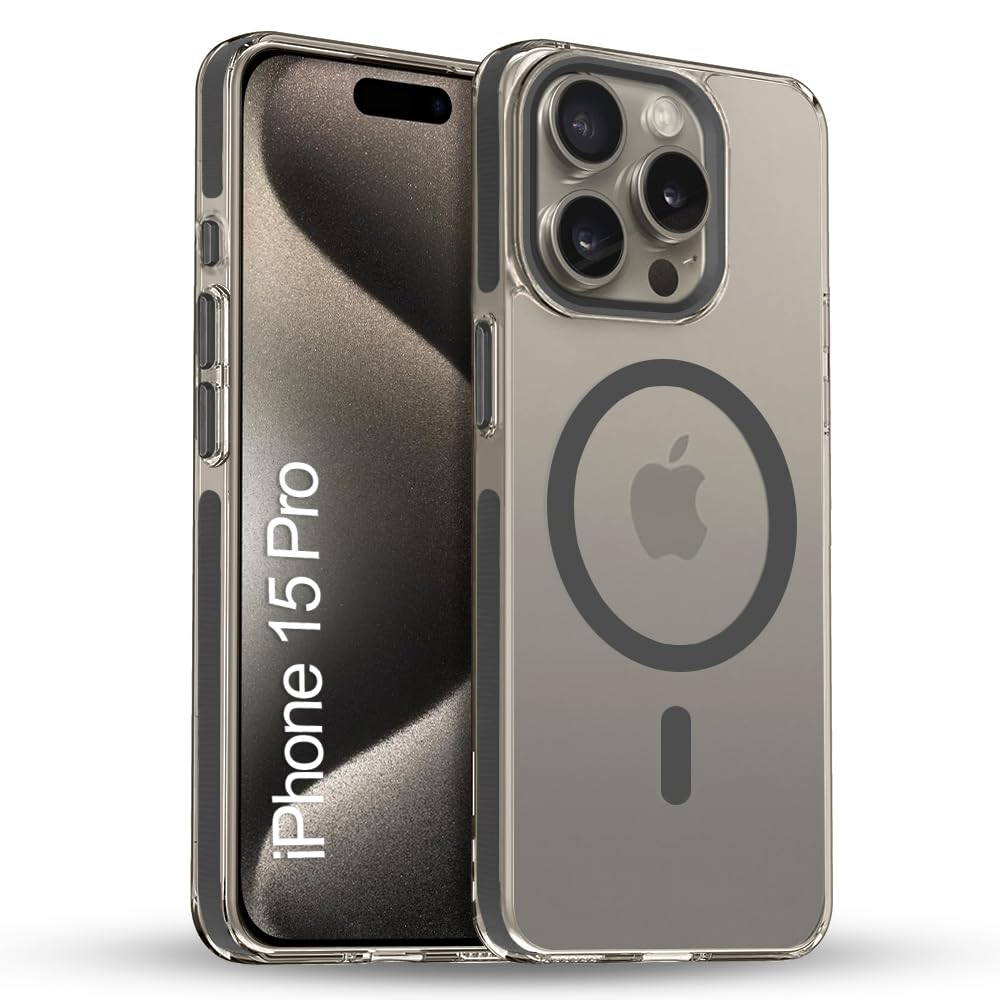 TOUCCH iPhone 15 pro Crystal Grip Case | Shock Proof & Scratch Resistant | Magsafe Wireless Charging Cover for iPhone 15 pro | Sleek Hard Crystal Cover (Premium-Black)