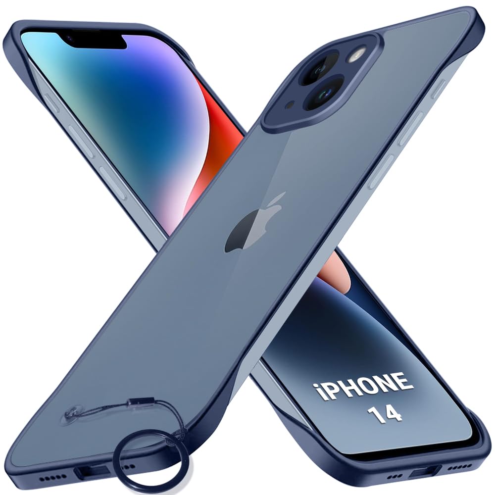 TheGiftKart Hybrid Ultimate Slim Back Case Cover for iPhone 14 | Lightweight Profile | Frosted Matte Translucent Hard Back Case Cover for iPhone 14 (PC & TPU, Blue Sides)