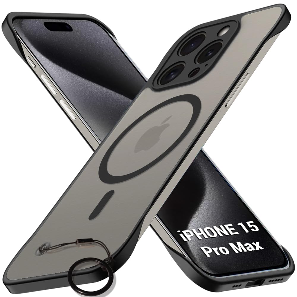 TheGiftKart Hybrid Ultimate Slim Back Case Cover for iPhone 15 Pro MAX | Frosted Matte Translucent Hard Back Case Cover for iPhone 15 Pro MAX (PC & TPU, MagSafe Compatible, Black Sides)