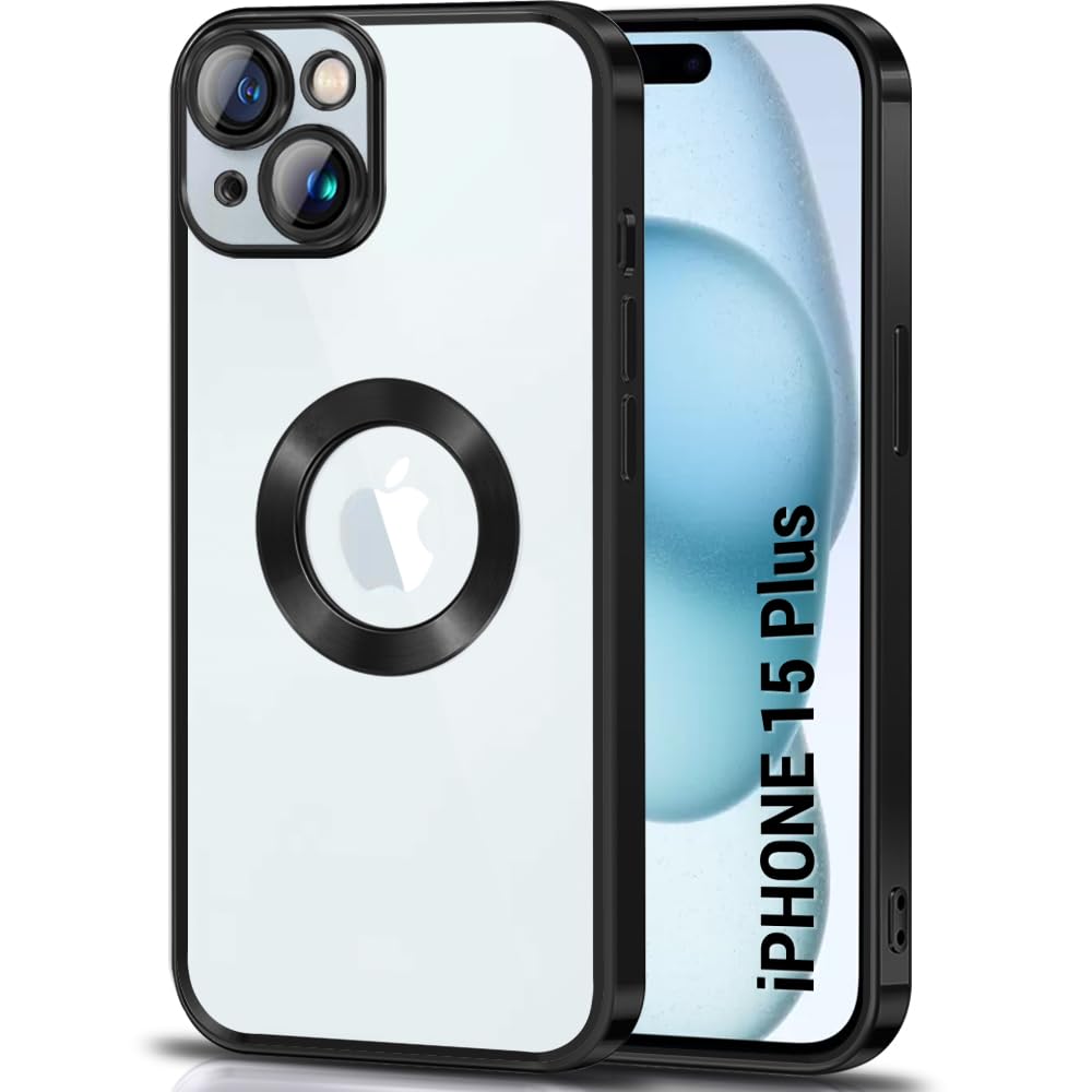 TheGiftKart TPU Luxurious Chrome-Plated Back Cover Case For Iphone 15 Plus|Camera&Screen Protection|Shockproof Design|Stylish Transparent Back Cover Case For Iphone 15 Plus(Black Bumper)