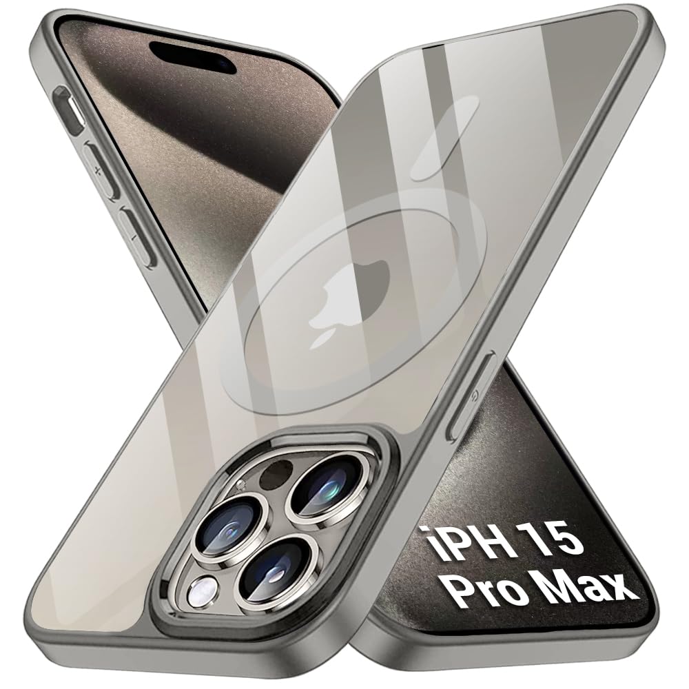 TheGiftKart Ultra-Hybrid Back Cover Case for iPhone 15 Pro MAX Compatible with MagSafe | Camera Protection | Crystal Clear Transparent Back Cover Case for iPhone 15 Pro Max (PC & TPU, Taupe Bumper)
