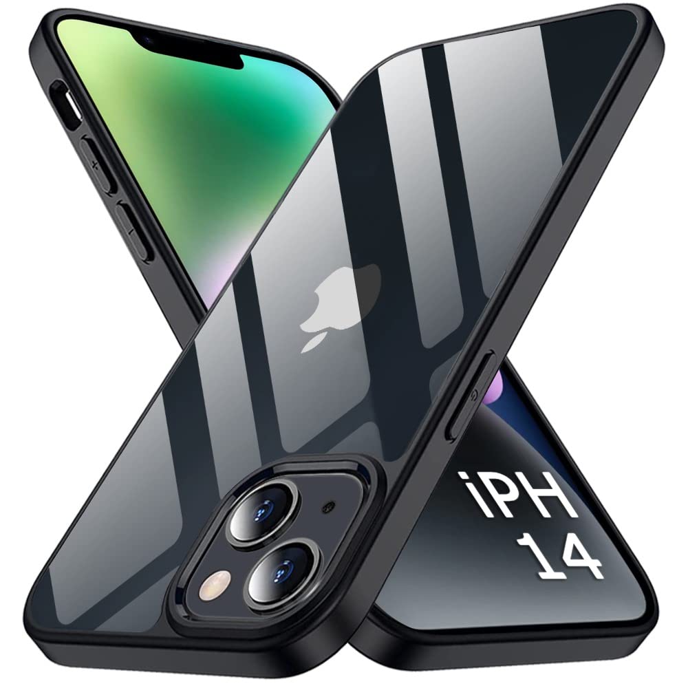 TheGiftKart Ultra-Hybrid Crystal Clear Back Cover Case for iPhone 14 | Slim Fit Shockproof Design | Camera Protection Bump | Transparent Back Cover Case for iPhone 14 (PC & TPU, Black Bumper)