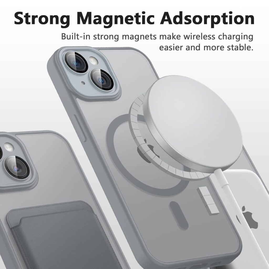 Tobfit Magnetic Case for iPhone 14 6.1-Inch Compatible with MagSafe, Translucent Matte Back Slim Shockproof Phone Cover for iPhone 14,Gray