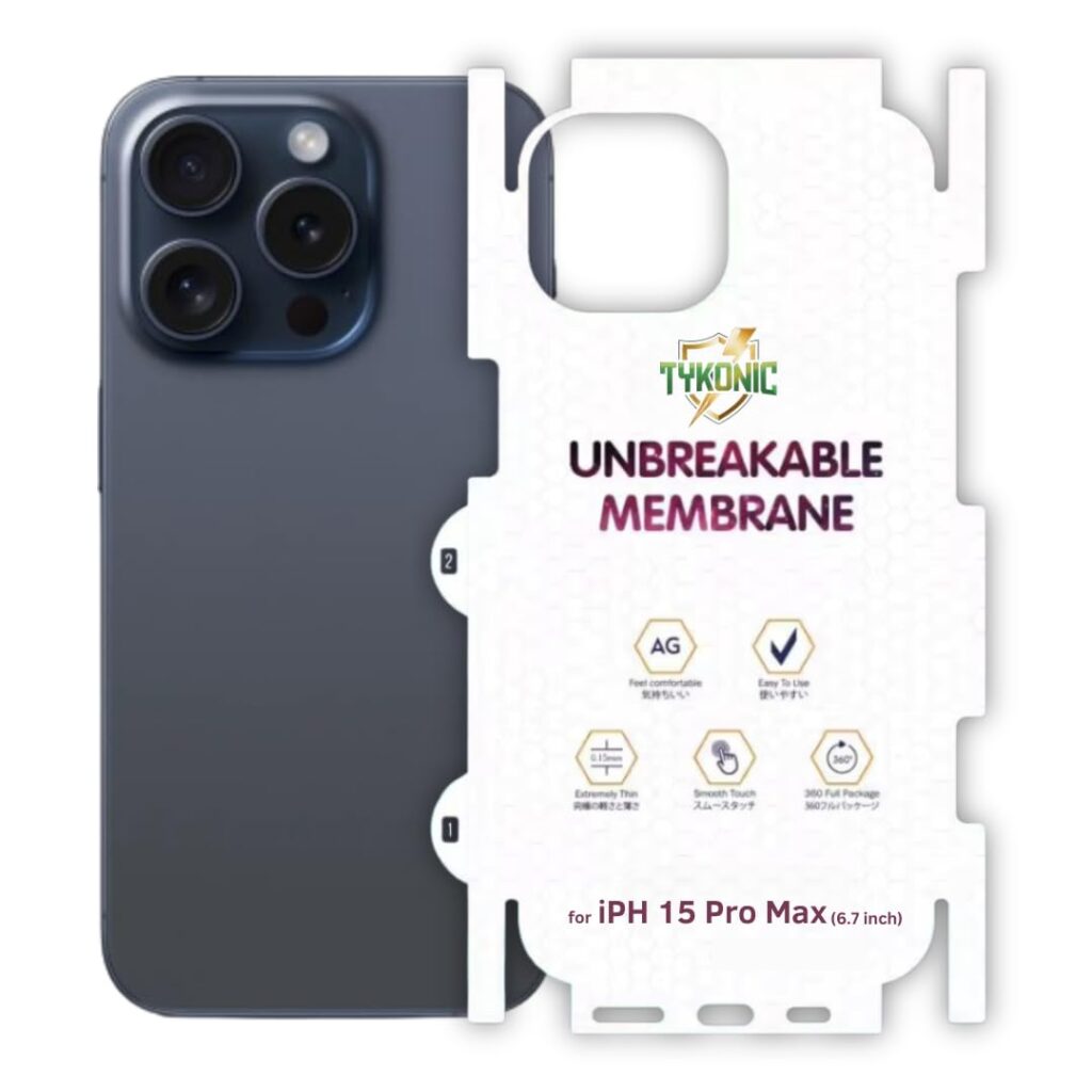 Tykonic Matte Membrane Back Skin for Apple iPhone 15 Pro Max, Transparent Back Lamination for iPhone 15 Pro Max, Durable & Fingerprint-Resistant Protection